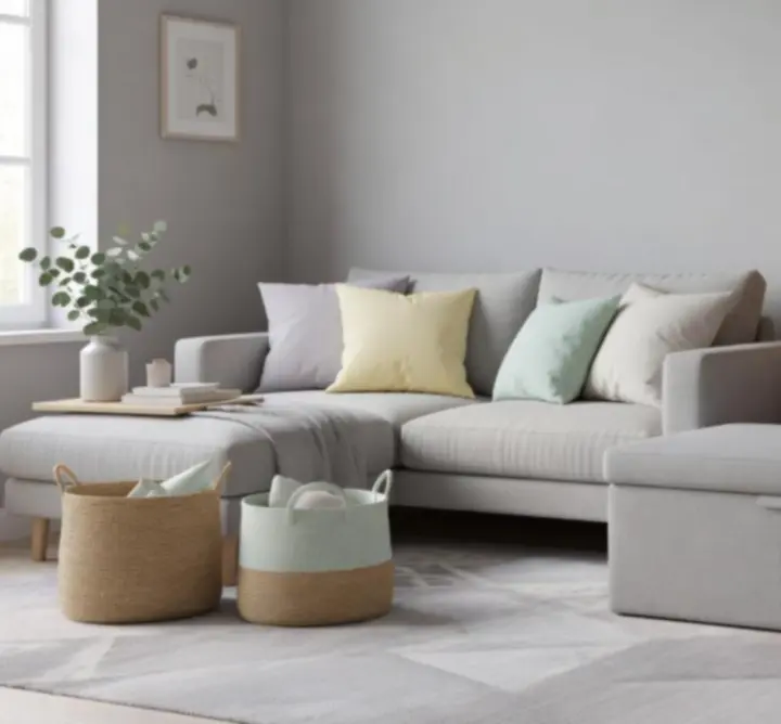 Rendezett, modern nappali praktikus tárolóbútorokkal